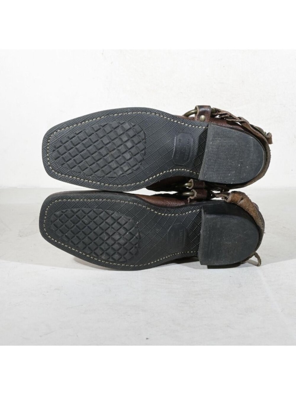 Vintage Frye Belted Harness Mule 70760-2 Brown Square Toe Pebbled Leather Slip O - Picture 7 of 7